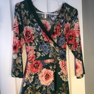 Pinkblush green faux wrap maxi dress with tie